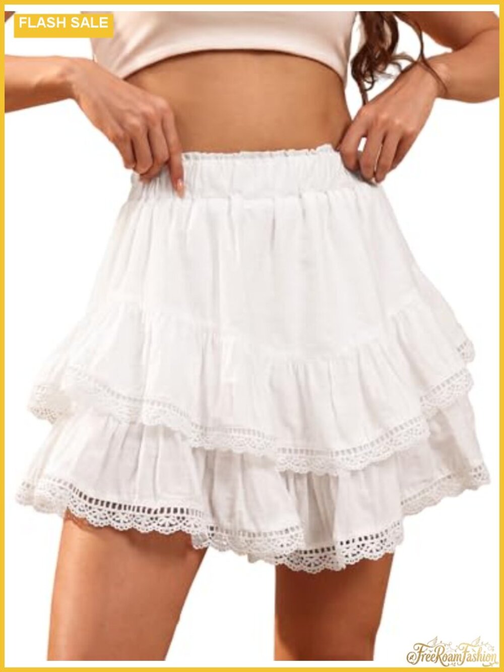 Flowy Ruffle Eyelet Skorts High Waisted Boho Mini Skirt Shorts Summer